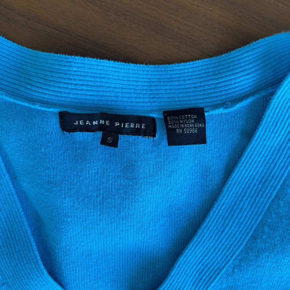 90s Vintage Jeanne Pierre Knit Tank Sweater S Blue V Neck Ribbed Preppy Fairy - Picture 4 of 11